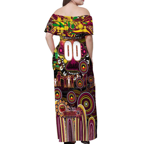 Personalised NAIDOC Week 2025 Broncos Rugby Off Shoulder Maxi Dress Aboriginal Dot Painting