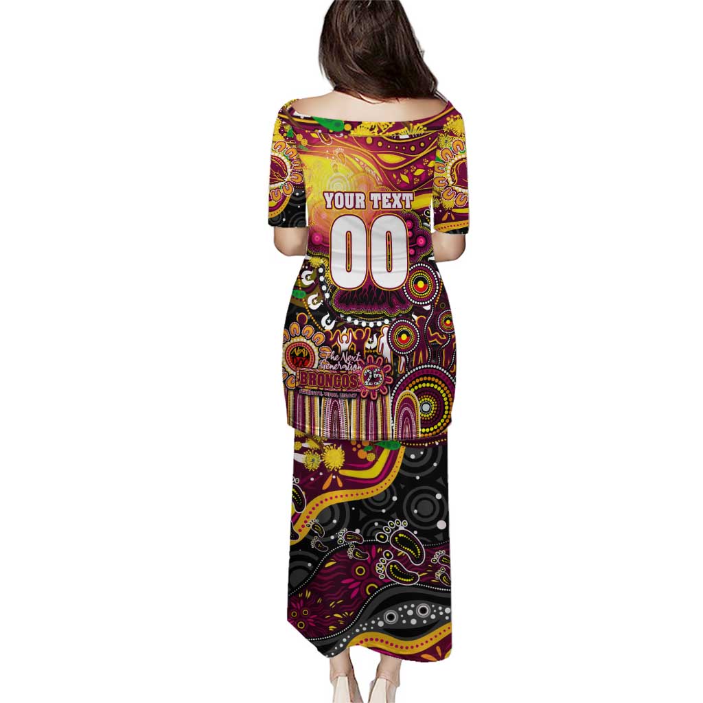Personalised NAIDOC Week 2025 Broncos Rugby Puletasi Aboriginal Dot Painting