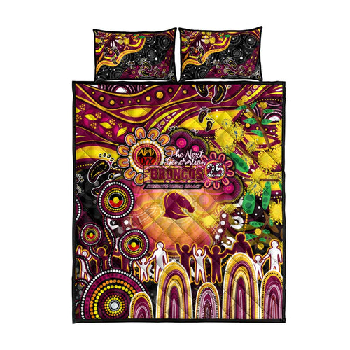 NAIDOC Week 2025 Broncos Rugby Quilt Bed Set Aboriginal Dot Painting