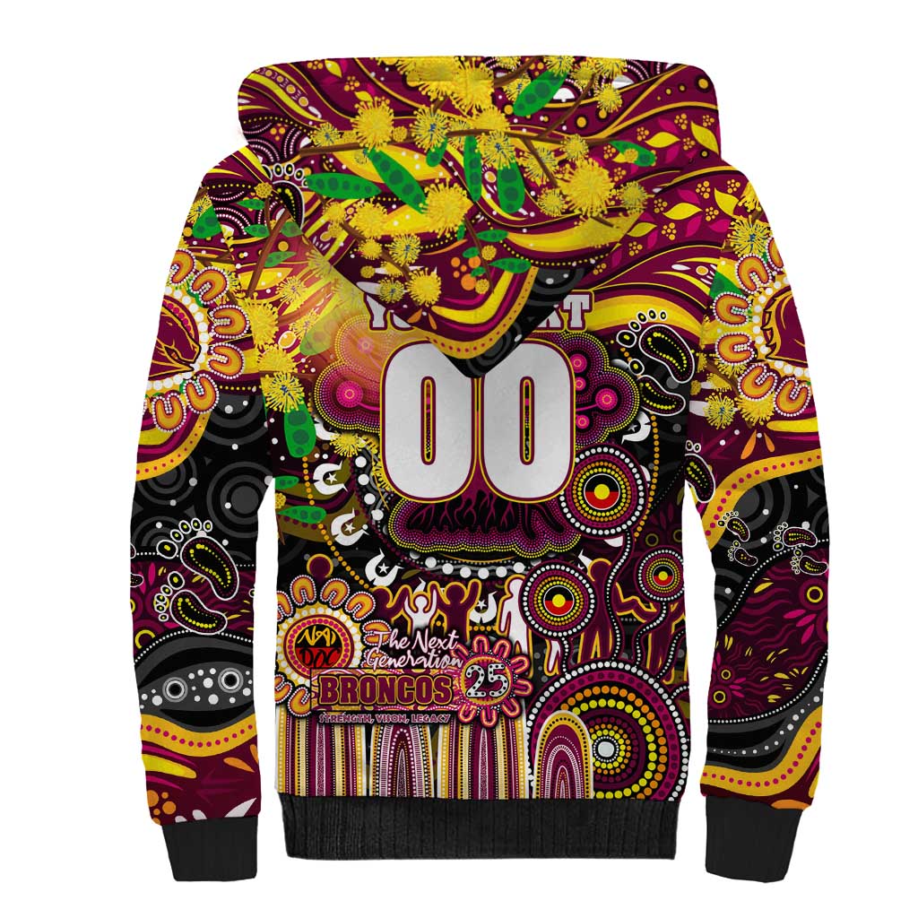 Personalised NAIDOC Week 2025 Broncos Rugby Sherpa Hoodie Aboriginal Dot Painting