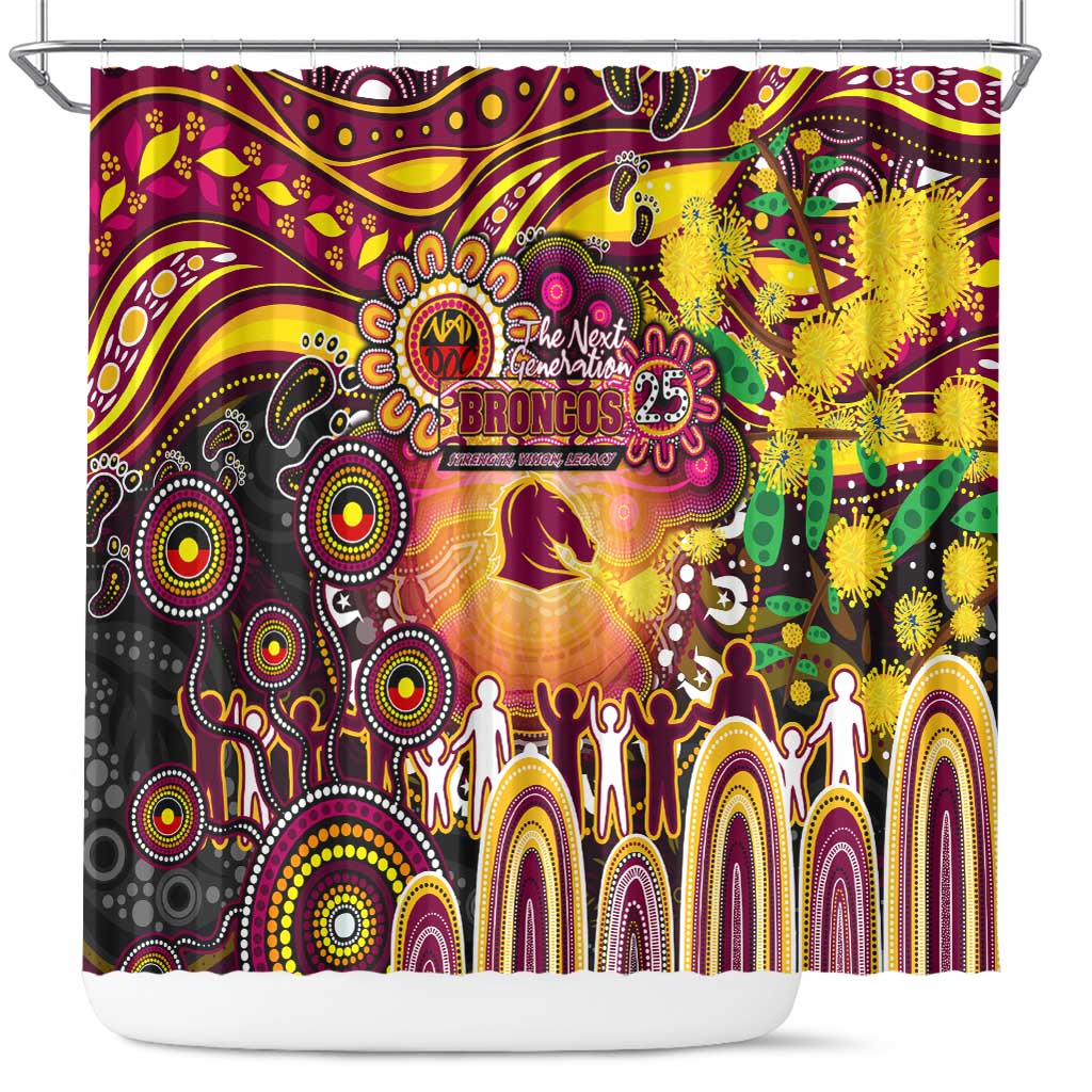 NAIDOC Week 2025 Broncos Rugby Shower Curtain Aboriginal Dot Painting