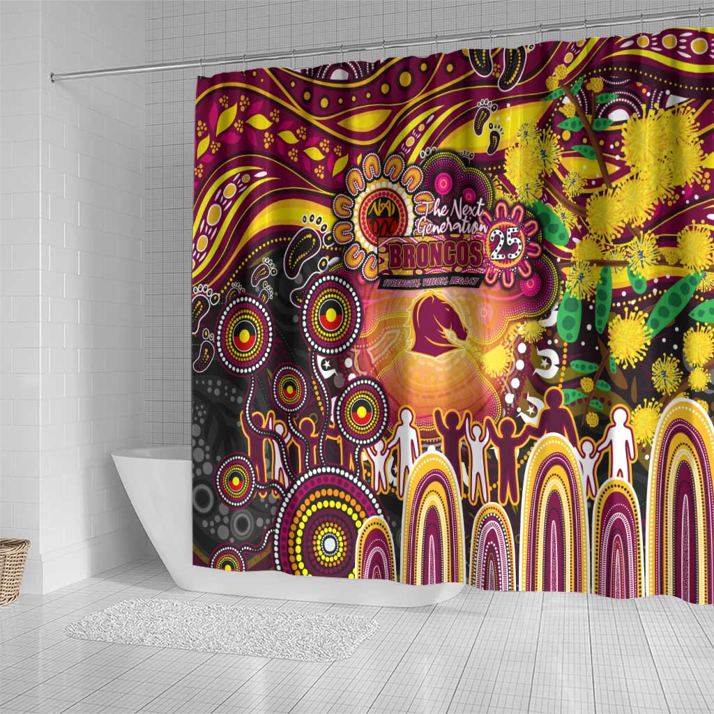 NAIDOC Week 2025 Broncos Rugby Shower Curtain Aboriginal Dot Painting