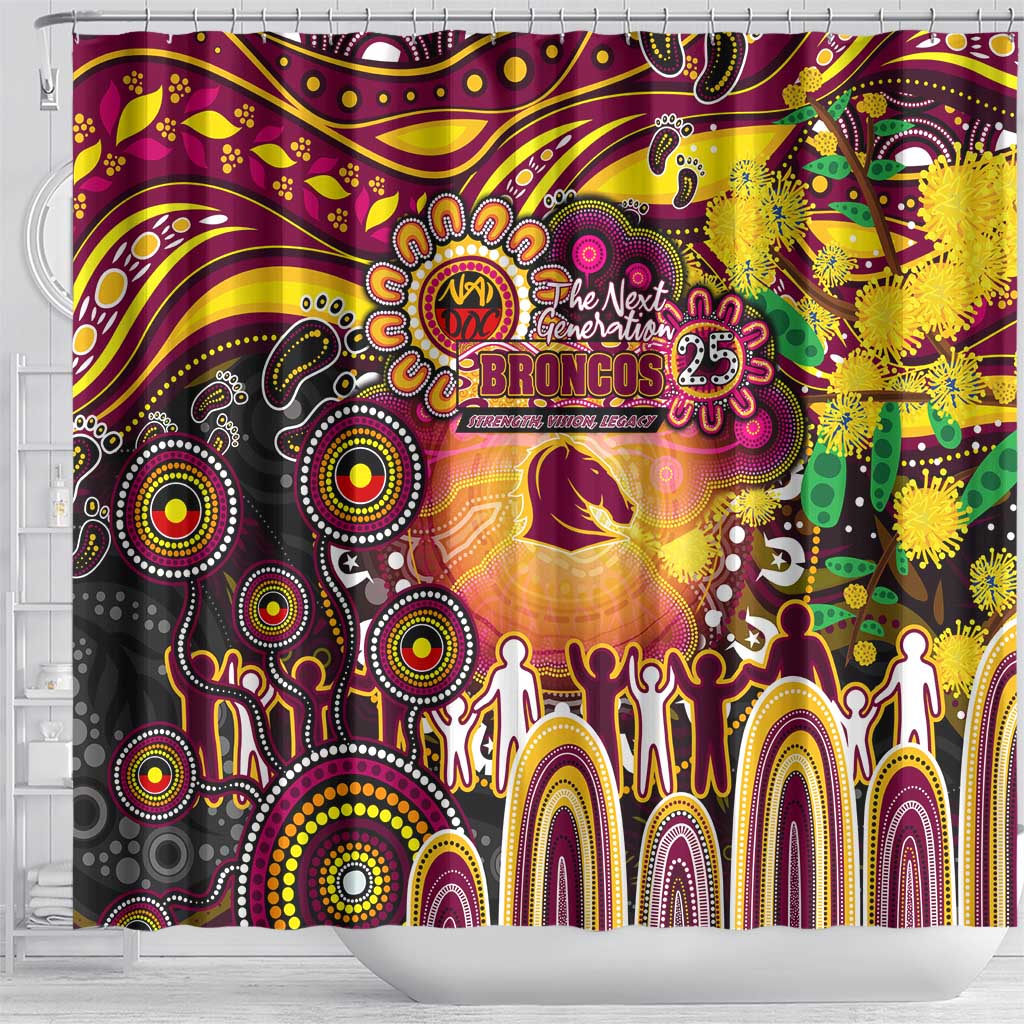 NAIDOC Week 2025 Broncos Rugby Shower Curtain Aboriginal Dot Painting