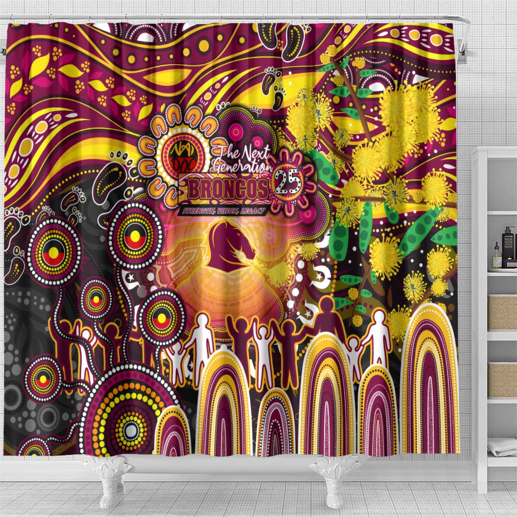 NAIDOC Week 2025 Broncos Rugby Shower Curtain Aboriginal Dot Painting