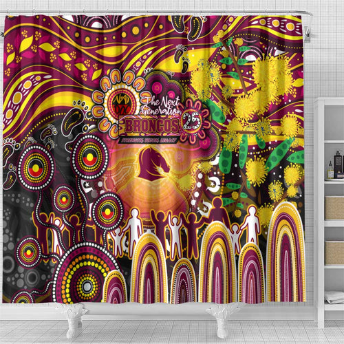 NAIDOC Week 2025 Broncos Rugby Shower Curtain Aboriginal Dot Painting