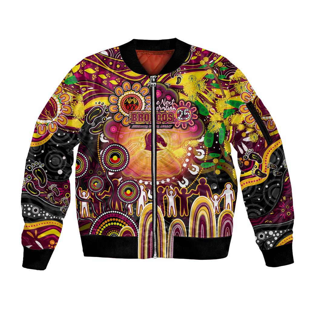 Personalised NAIDOC Week 2025 Broncos Rugby Sleeve Zip Bomber Jacket Aboriginal Dot Painting