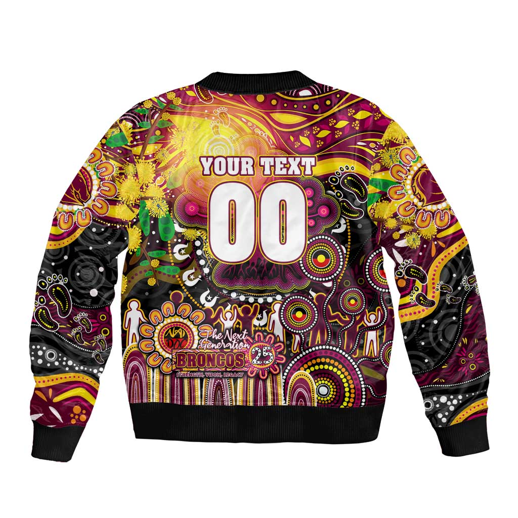 Personalised NAIDOC Week 2025 Broncos Rugby Sleeve Zip Bomber Jacket Aboriginal Dot Painting