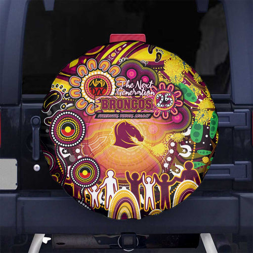 NAIDOC Week 2025 Broncos Rugby Spare Tire Cover Aboriginal Dot Painting