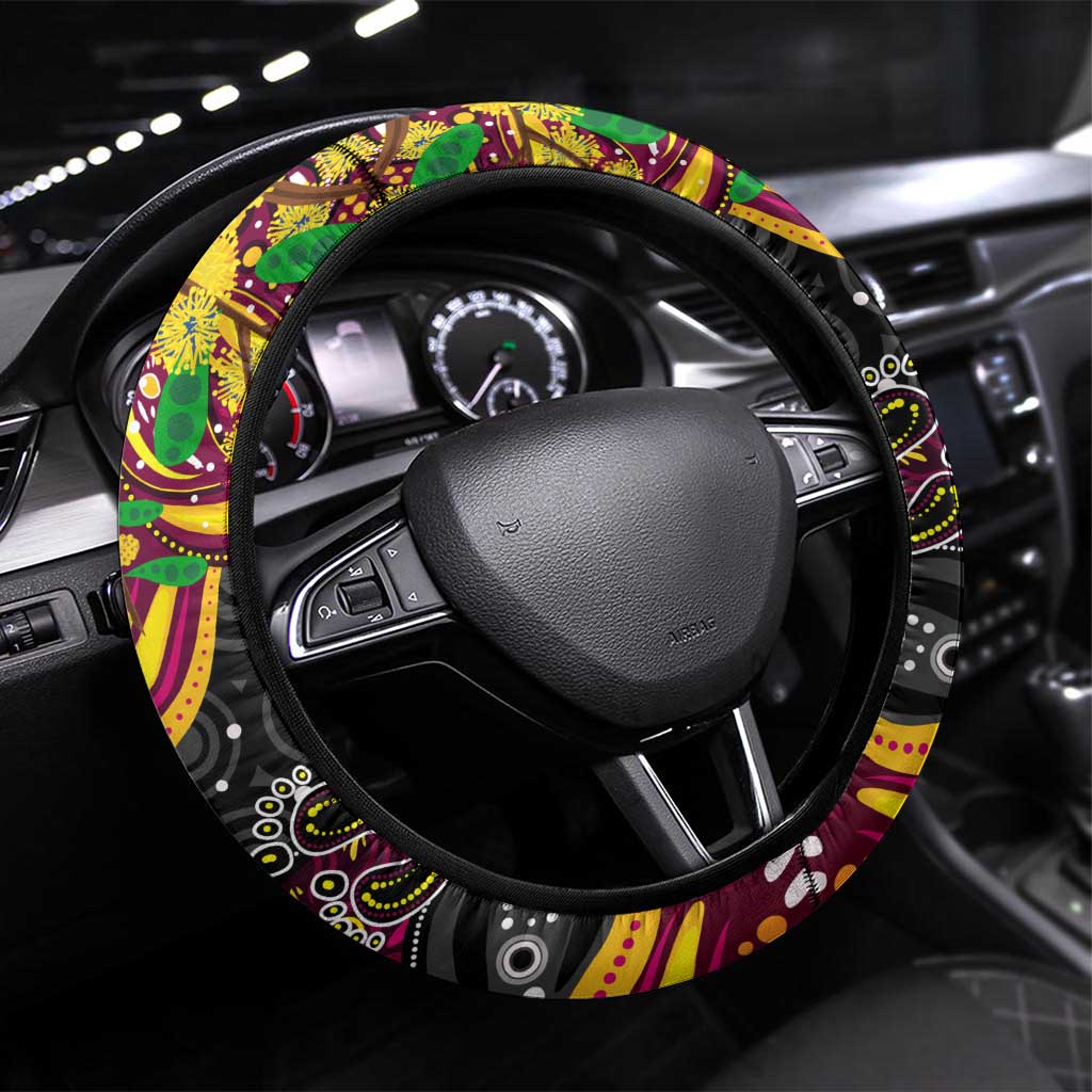 NAIDOC Week 2025 Broncos Rugby Steering Wheel Cover Aboriginal Dot Painting