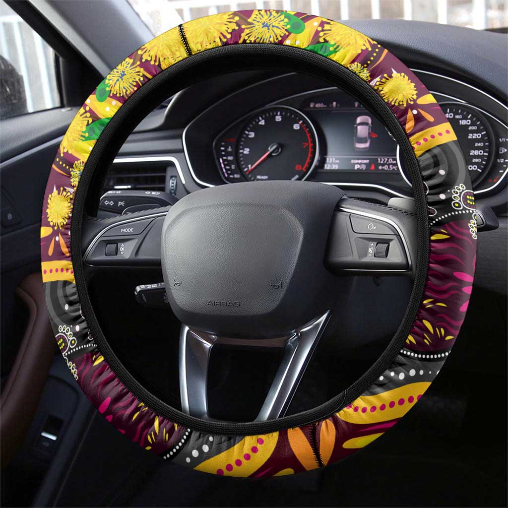 NAIDOC Week 2025 Broncos Rugby Steering Wheel Cover Aboriginal Dot Painting