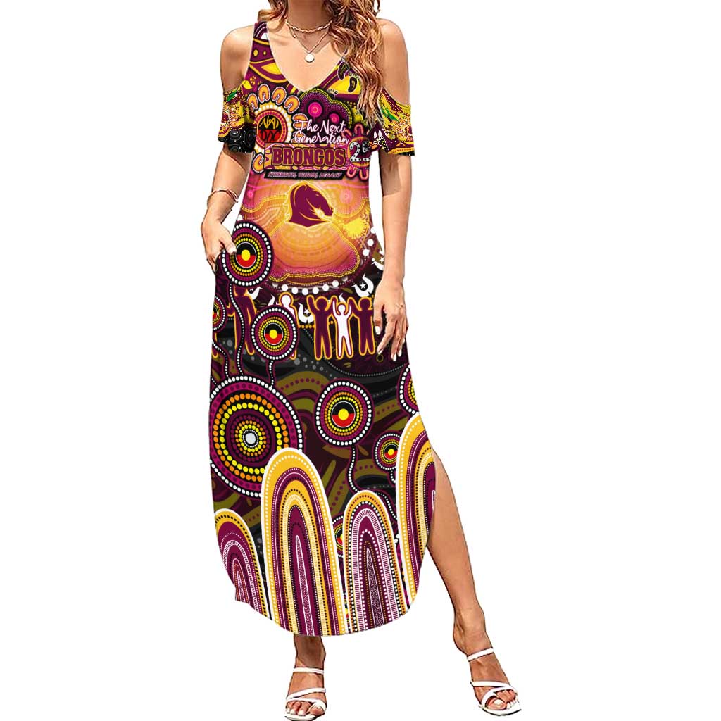 Personalised NAIDOC Week 2025 Broncos Rugby Summer Maxi Dress Aboriginal Dot Painting