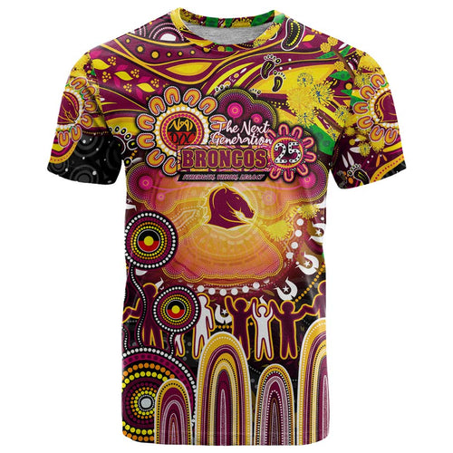 Personalised NAIDOC Week 2025 Broncos Rugby T Shirt Aboriginal Dot Painting
