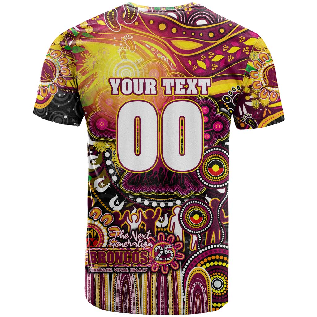 Personalised NAIDOC Week 2025 Broncos Rugby T Shirt Aboriginal Dot Painting