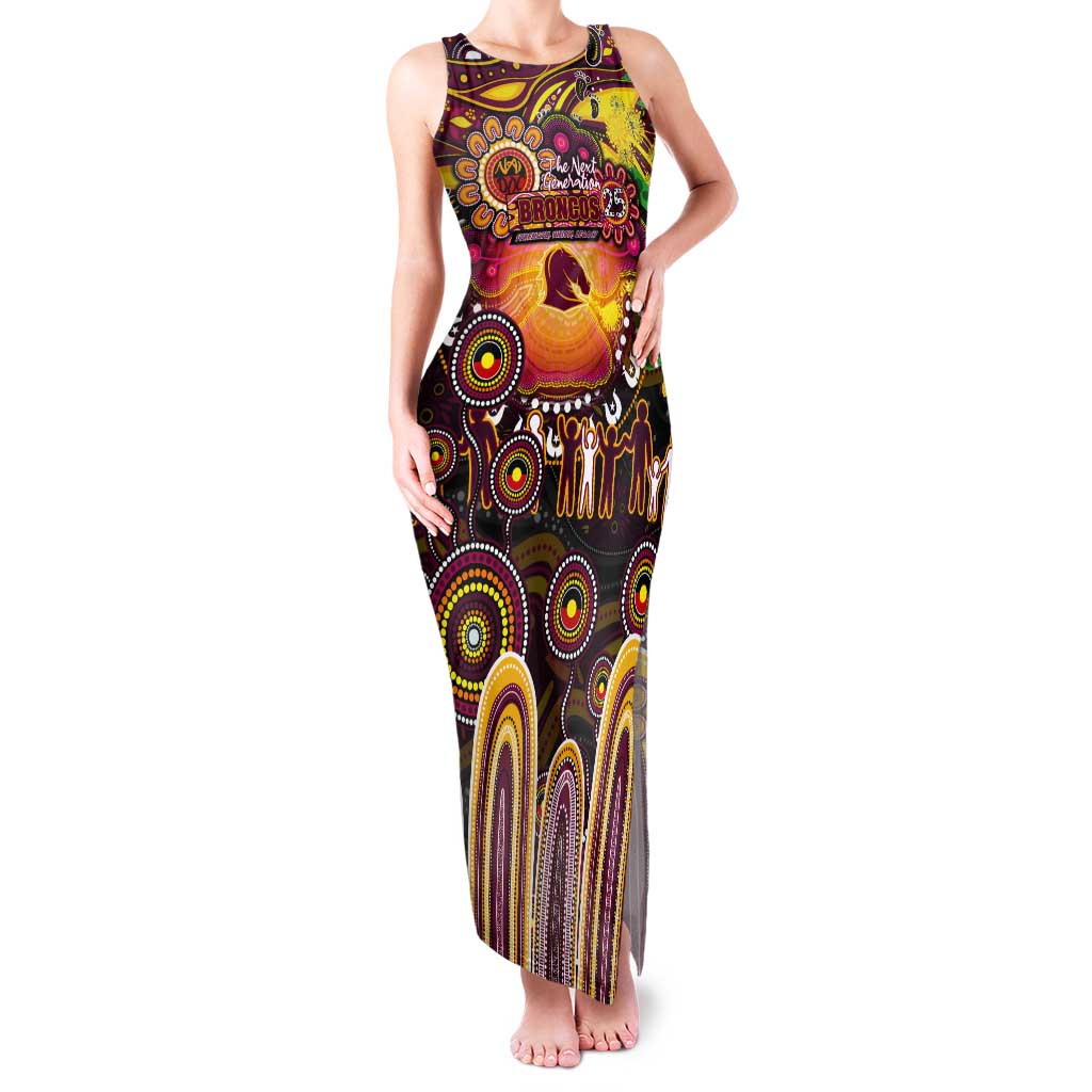 Personalised NAIDOC Week 2025 Broncos Rugby Tank Maxi Dress Aboriginal Dot Painting