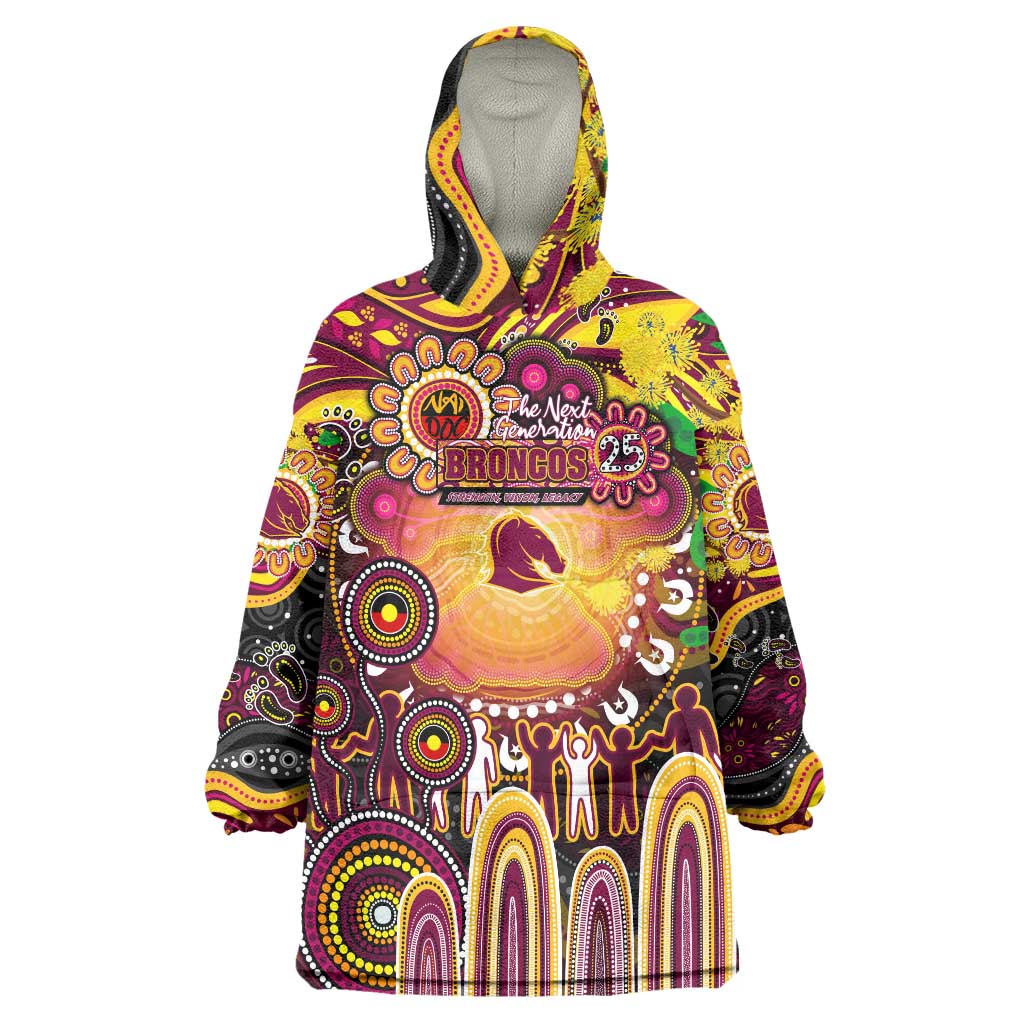 Personalised NAIDOC Week 2025 Broncos Rugby Wearable Blanket Hoodie Aboriginal Dot Painting