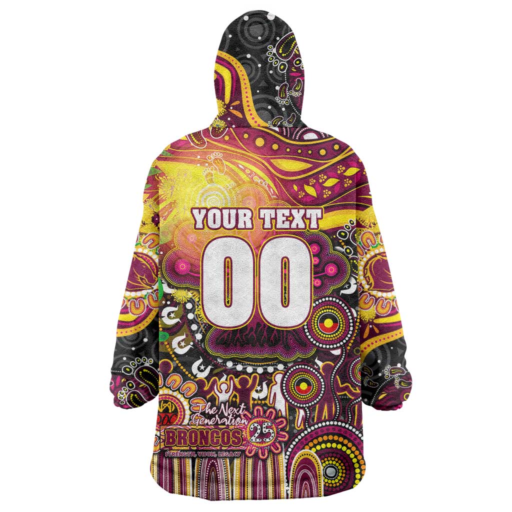 Personalised NAIDOC Week 2025 Broncos Rugby Wearable Blanket Hoodie Aboriginal Dot Painting