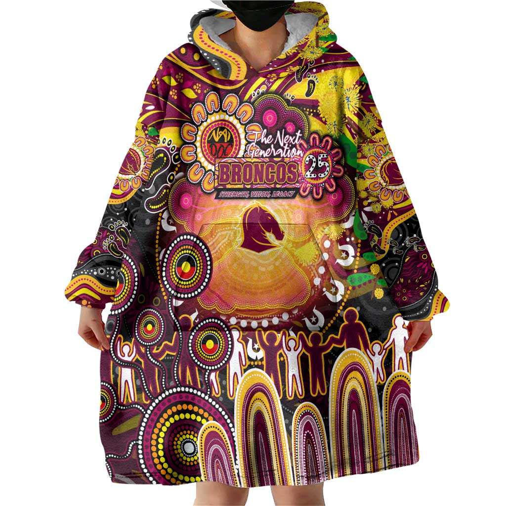 Personalised NAIDOC Week 2025 Broncos Rugby Wearable Blanket Hoodie Aboriginal Dot Painting