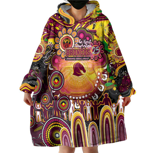 Personalised NAIDOC Week 2025 Broncos Rugby Wearable Blanket Hoodie Aboriginal Dot Painting