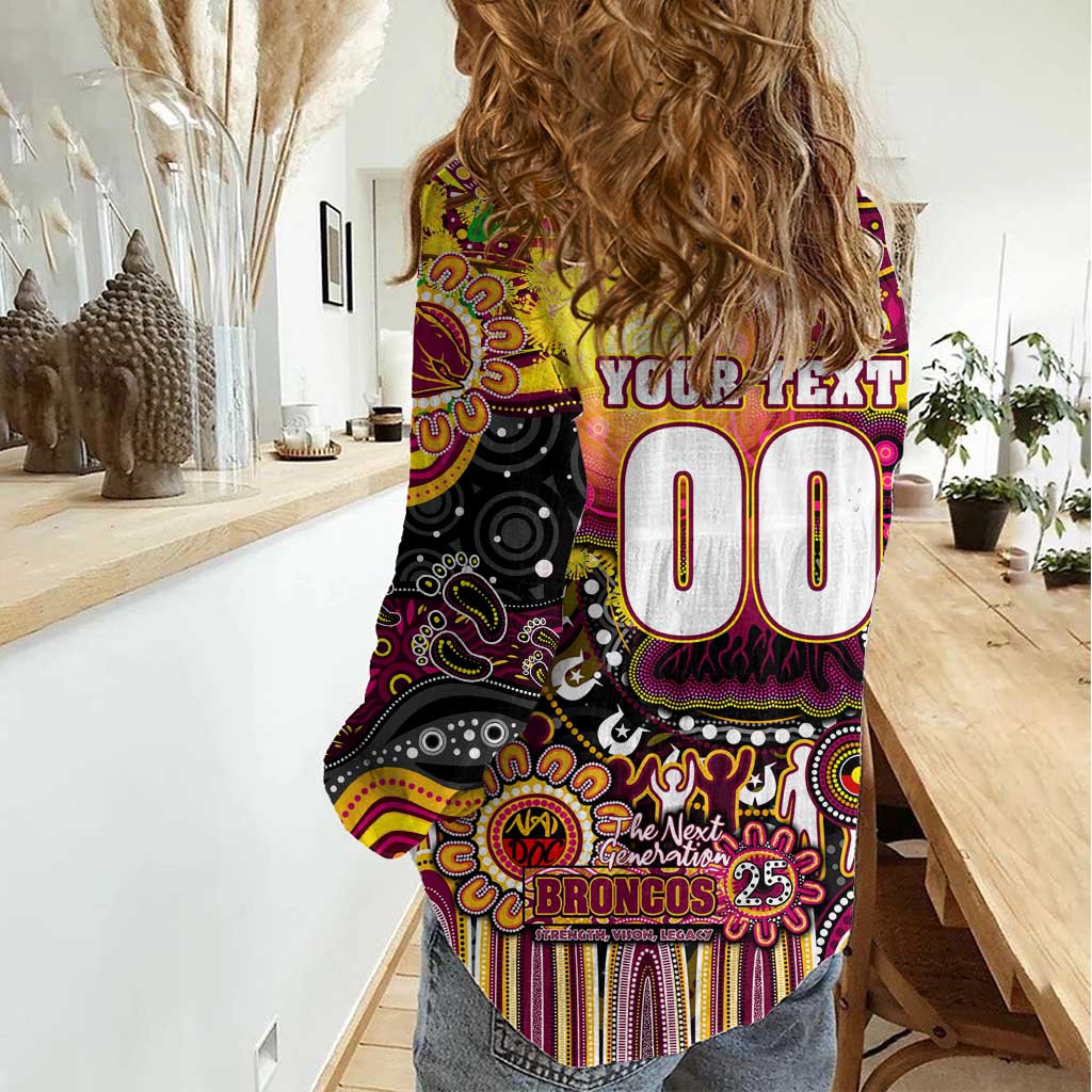 Personalised NAIDOC Week 2025 Broncos Rugby Women Casual Shirt Aboriginal Dot Painting
