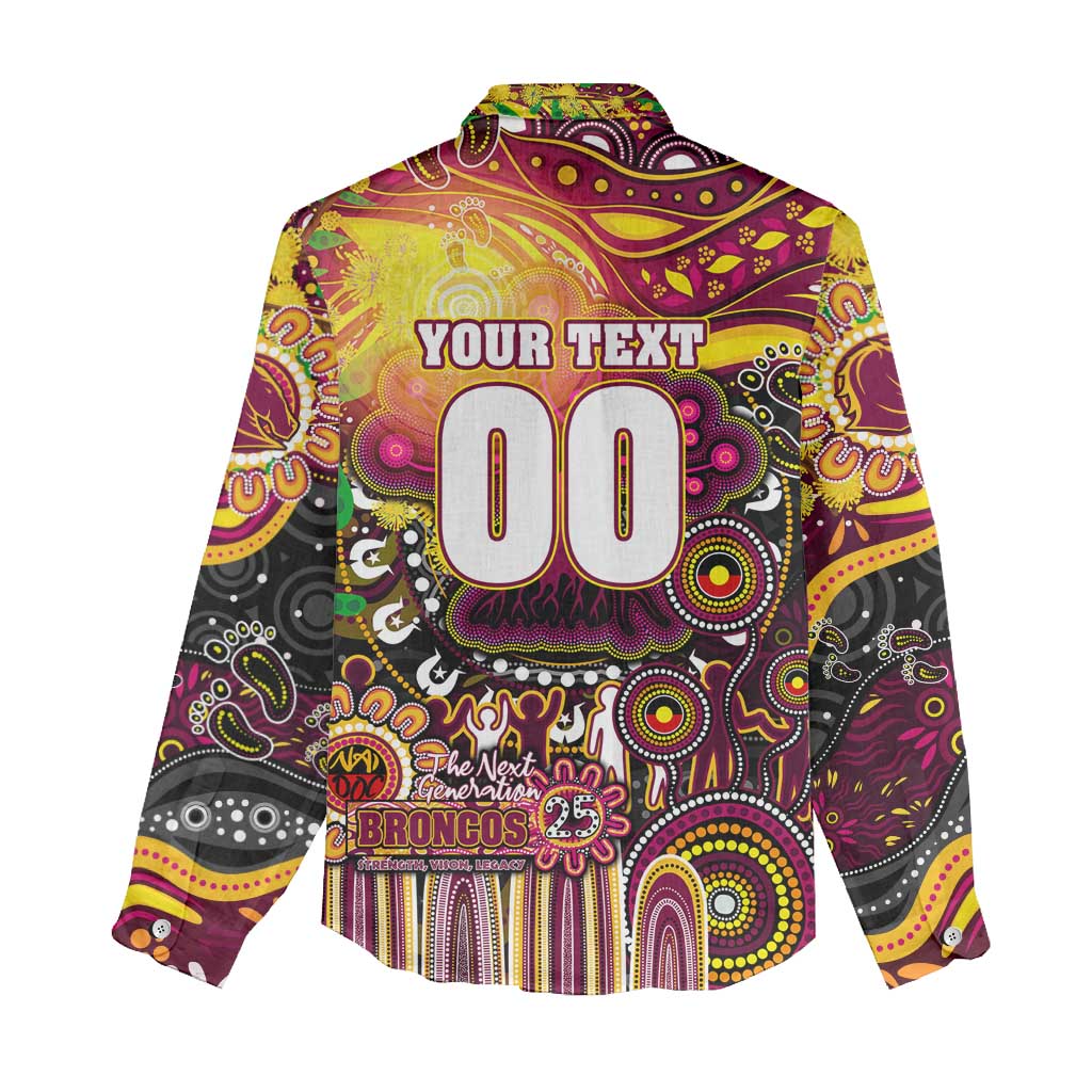 Personalised NAIDOC Week 2025 Broncos Rugby Women Casual Shirt Aboriginal Dot Painting
