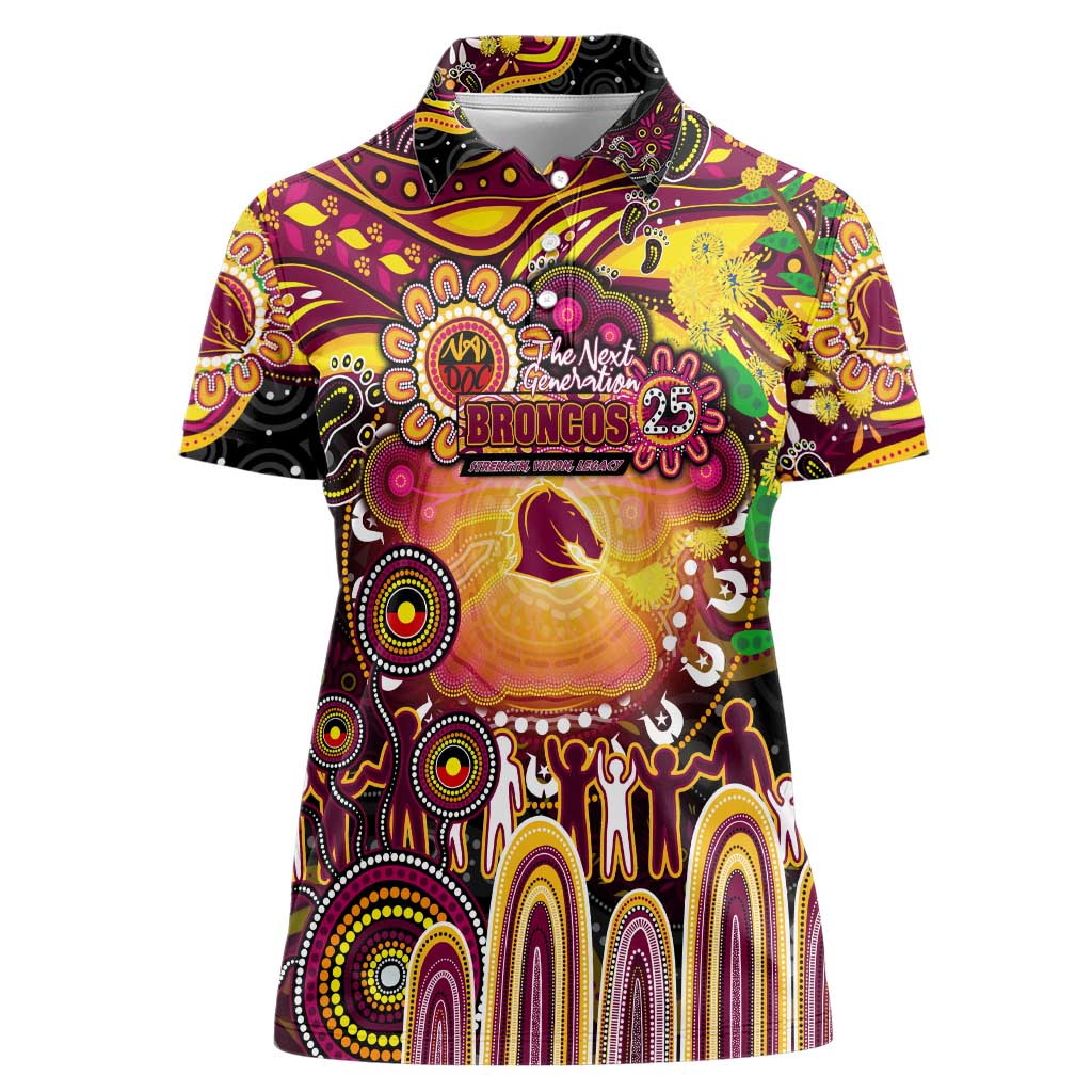 Personalised NAIDOC Week 2025 Broncos Rugby Women Polo Shirt Aboriginal Dot Painting