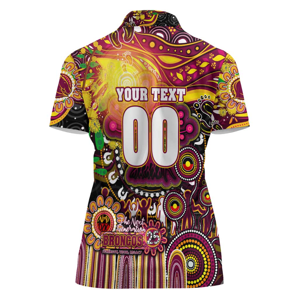 Personalised NAIDOC Week 2025 Broncos Rugby Women Polo Shirt Aboriginal Dot Painting