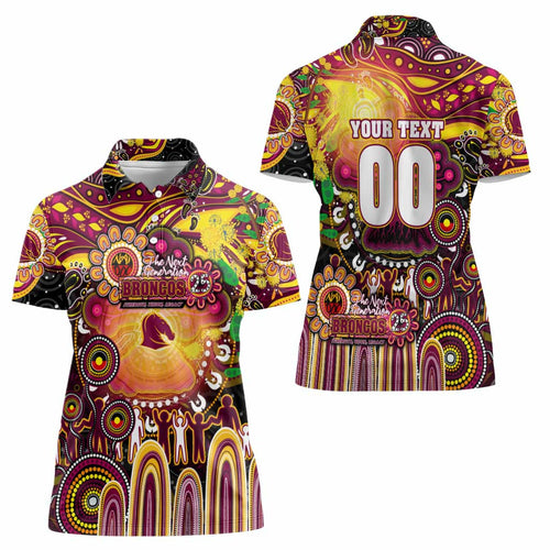 Personalised NAIDOC Week 2025 Broncos Rugby Women Polo Shirt Aboriginal Dot Painting