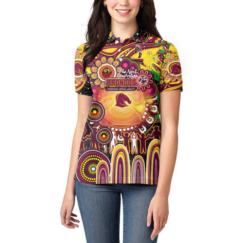 Personalised NAIDOC Week 2025 Broncos Rugby Women Polo Shirt Aboriginal Dot Painting