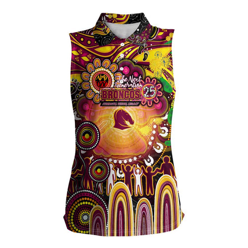 Personalised NAIDOC Week 2025 Broncos Rugby Women Sleeveless Polo Shirt Aboriginal Dot Painting