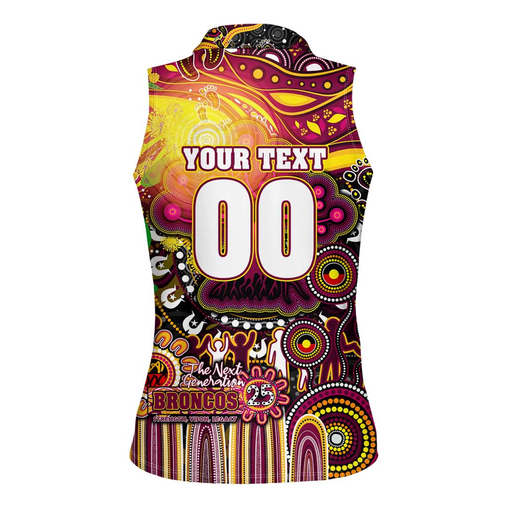 Personalised NAIDOC Week 2025 Broncos Rugby Women Sleeveless Polo Shirt Aboriginal Dot Painting