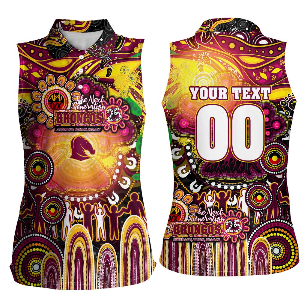 Personalised NAIDOC Week 2025 Broncos Rugby Women Sleeveless Polo Shirt Aboriginal Dot Painting
