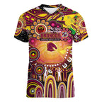 Personalised NAIDOC Week 2025 Broncos Rugby Women V-Neck T-Shirt Aboriginal Dot Painting