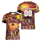 Personalised NAIDOC Week 2025 Broncos Rugby Women V-Neck T-Shirt Aboriginal Dot Painting