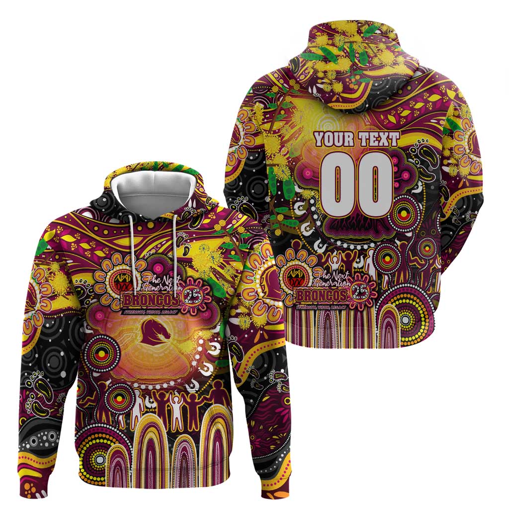 Personalised NAIDOC Week 2025 Broncos Rugby Zip Hoodie Aboriginal Dot Painting