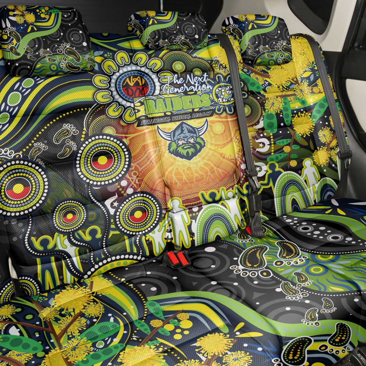 NAIDOC Week 2025 Raiders Rugby Back Car Seat Cover Aboriginal Dot Painting