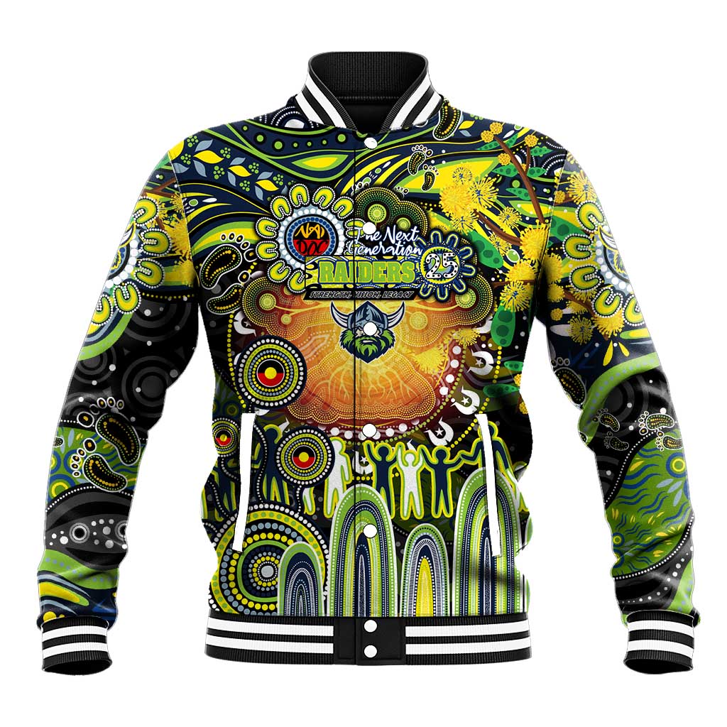 Personalised NAIDOC Week 2025 Raiders Rugby Baseball Jacket Aboriginal Dot Painting
