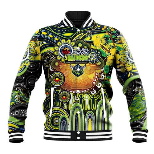 Personalised NAIDOC Week 2025 Raiders Rugby Baseball Jacket Aboriginal Dot Painting