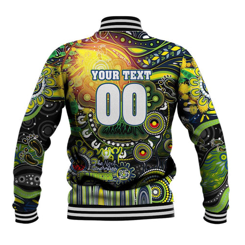 Personalised NAIDOC Week 2025 Raiders Rugby Baseball Jacket Aboriginal Dot Painting