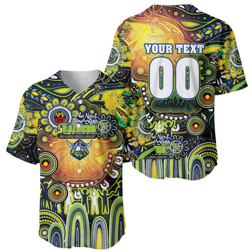 Personalised NAIDOC Week 2025 Raiders Rugby Baseball Jersey Aboriginal Dot Painting