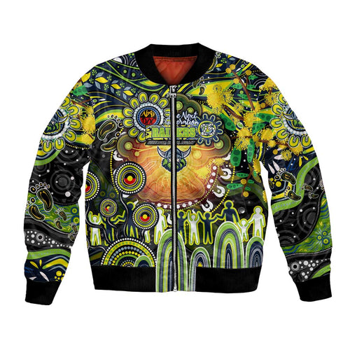 Personalised NAIDOC Week 2025 Raiders Rugby Bomber Jacket Aboriginal Dot Painting