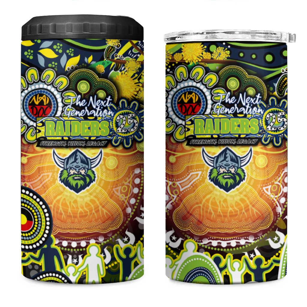 NAIDOC Week 2025 Raiders Rugby 4 in 1 Can Cooler Tumbler Aboriginal Dot Painting