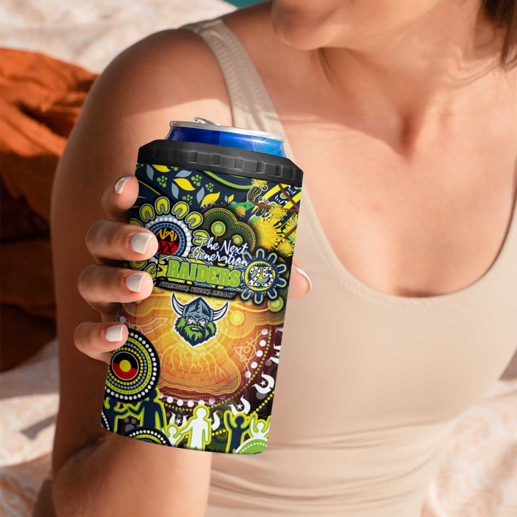 NAIDOC Week 2025 Raiders Rugby 4 in 1 Can Cooler Tumbler Aboriginal Dot Painting