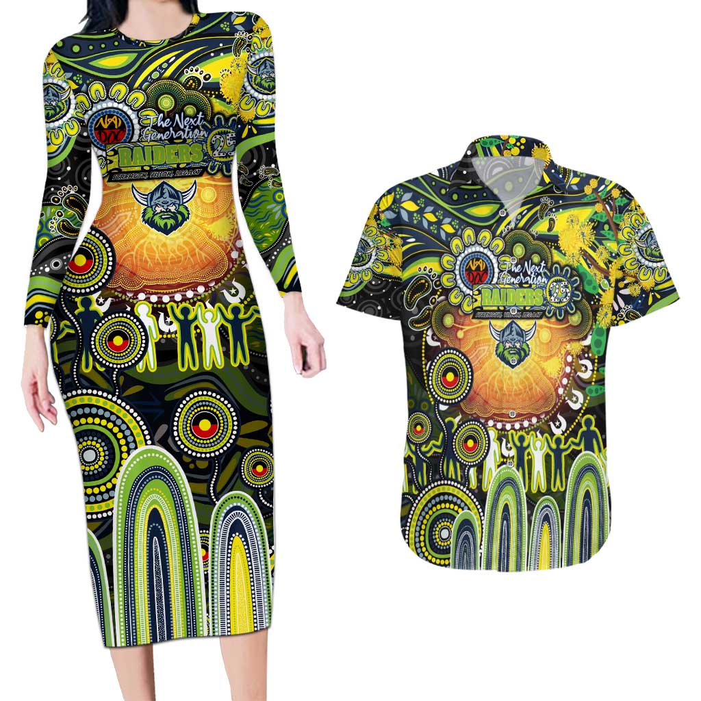 Personalised NAIDOC Week 2025 Raiders Rugby Couples Matching Long Sleeve Bodycon Dress and Hawaiian Shirt Aboriginal Dot Painting
