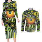 Personalised NAIDOC Week 2025 Raiders Rugby Couples Matching Long Sleeve Bodycon Dress and Long Sleeve Button Shirt Aboriginal Dot Painting