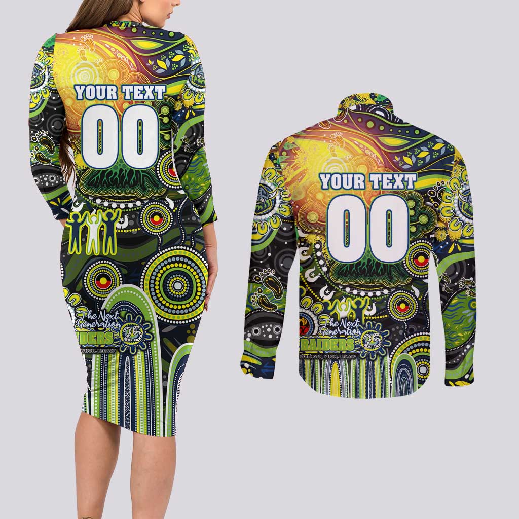 Personalised NAIDOC Week 2025 Raiders Rugby Couples Matching Long Sleeve Bodycon Dress and Long Sleeve Button Shirt Aboriginal Dot Painting