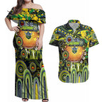 Personalised NAIDOC Week 2025 Raiders Rugby Couples Matching Off Shoulder Maxi Dress and Hawaiian Shirt Aboriginal Dot Painting