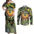 Personalised NAIDOC Week 2025 Raiders Rugby Couples Matching Off Shoulder Maxi Dress and Long Sleeve Button Shirt Aboriginal Dot Painting