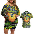 Personalised NAIDOC Week 2025 Raiders Rugby Couples Matching Off Shoulder Short Dress and Hawaiian Shirt Aboriginal Dot Painting