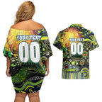 Personalised NAIDOC Week 2025 Raiders Rugby Couples Matching Off Shoulder Short Dress and Hawaiian Shirt Aboriginal Dot Painting