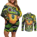 Personalised NAIDOC Week 2025 Raiders Rugby Couples Matching Off Shoulder Short Dress and Long Sleeve Button Shirt Aboriginal Dot Painting